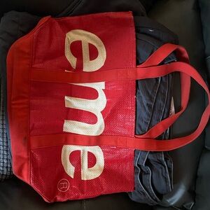 Supreme Red Tote Bag with Large White Lettering